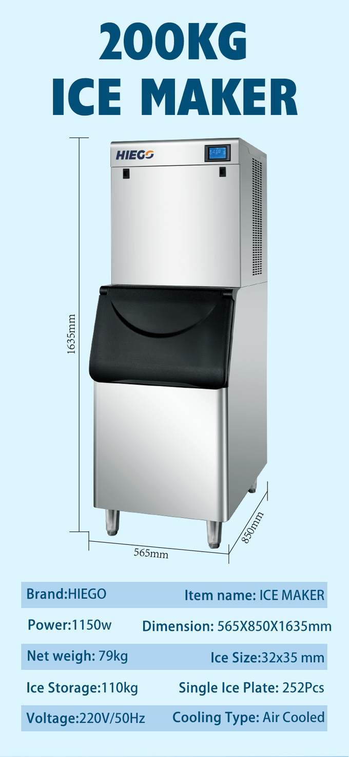 200kg Crescent Ice Machine Drinkbar Koffie-ijsmaker Luchtkoeling 0