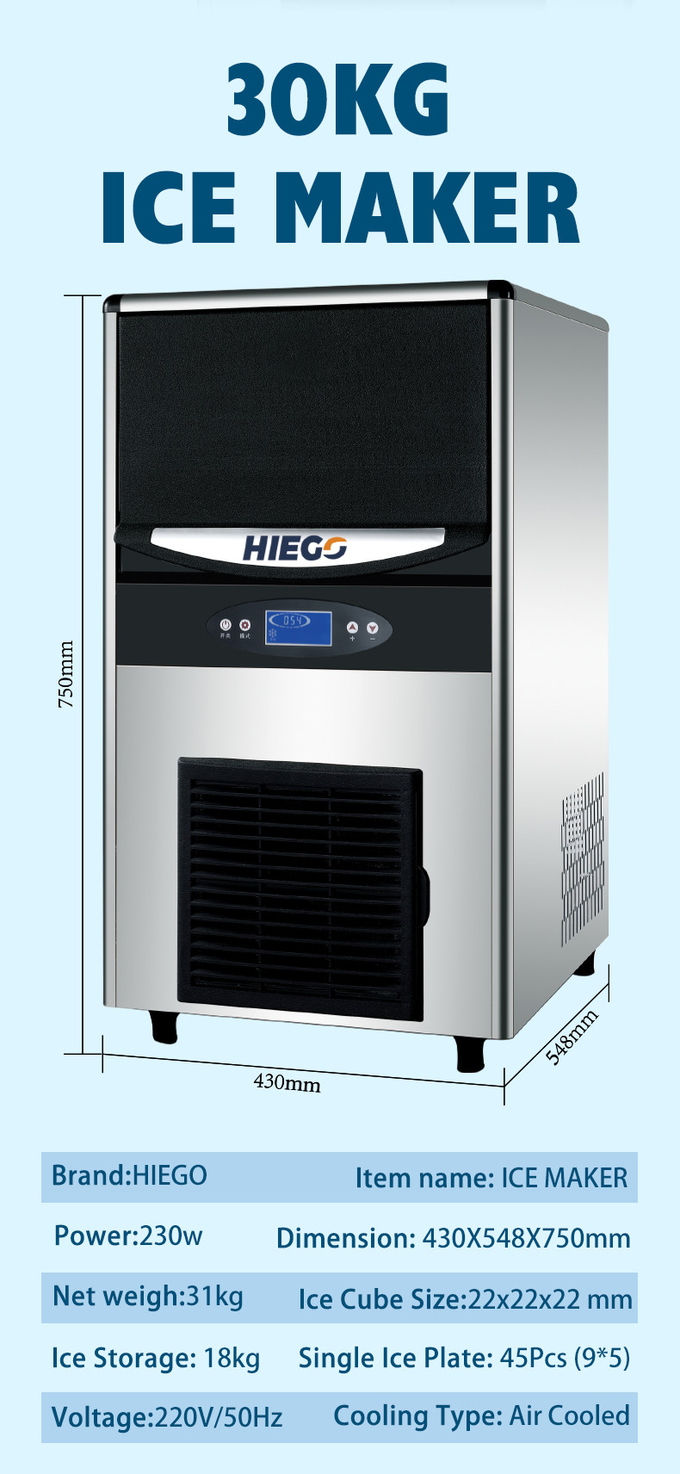 30 kg huishoudelijke draagbare automatische ijsblokjesmachine commerciële R404a 1