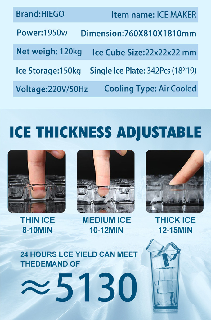 Commerciële ijsblokjesmachine voor vriezer 400 kg roestvrijstalen automatische ijsbalmaker 8