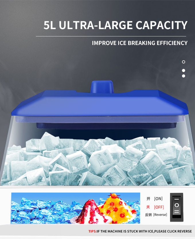 300w commerciële elektrische ijsscheerapparaat Desktop met verstelbare ijstextuur 5kgs geschoren ijsmachine voor thuis 6